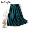 Beiyingni A line Midi Skirt Sashes Korean Elastic High Waist Big Swing Plus Size Casual Student Retro Harajuku Skirt Slim Robe|Skirts|
