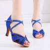 Discounts Jazz Salsa Outdoor Indoor Professional Latin Dance Shoes for Women Dancing Girl Stylish High Heel Satin Sandals Blue|Dance shoes|