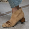 Runway High top Fringe Boots for women suede chunky high heel shoes chain decor ankle botas Elegant spring autumn short boots|Ankle Boots|