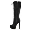 Onlymaker Women's Round Toe Stiletto Platform Zipper Knee High Boots16CM High Heel Pattern Lace Up Plus Size Boots For Winter|Knee-High Boots|