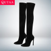 QUTAA 2020 Winter Over The Knee Women Boots Stretch Fabrics High Heel Slip on Shoes Pointed Toe Woman Long Boots Size 34 43|Over-the-Knee Boots|