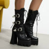 Sexy Punk Combat Boots Women Leather Platform 2021 Spring Fashion Rubber Boots Thick Heels Mid calf Boot Women Large Size 48|Ankle Boots|