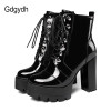 Gdgydh 2020 Thick High Heeled Female Patent Leather Ankle Boots Round Toe Lace up Zipper Women Short Boots Gothic Women Shoes|Ankle Boots|