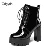 Gdgydh 2020 Thick High Heeled Female Patent Leather Ankle Boots Round Toe Lace up Zipper Women Short Boots Gothic Women Shoes|Ankle Boots|