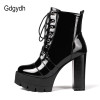 Gdgydh 2020 Thick High Heeled Female Patent Leather Ankle Boots Round Toe Lace up Zipper Women Short Boots Gothic Women Shoes|Ankle Boots|