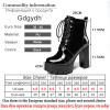 Gdgydh 2020 Thick High Heeled Female Patent Leather Ankle Boots Round Toe Lace up Zipper Women Short Boots Gothic Women Shoes|Ankle Boots|