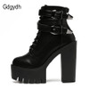 Gdgydh Spring Autumn Fashion Women Boots High Heels Platform Buckle Lace Up Leather Short Booties Black Ladies Shoes Promotion|boots high heels platform|short bootieboots high