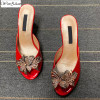 Attractive Red Open Toe Wedding Sandals Women Fashion Summer Luxury Slip On Med Heel Shoes Plus Size WENZHAN A97 3|Women's Pumps|
