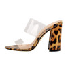 Onlymaker Women's Peep Toe PVC Clear Transparent Mules Shoes Double Straps Sandals Chunky Heels Slip On Leopard for Summer|High Heels|