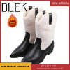 DLEK Ladies Pointed Toe Temperament Boots Winter Ankel Boots Fuzzy Warm Square Heel Sexy Boots Slip on Rubber Female Shoes|Ankle Boots|