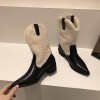 DLEK Ladies Pointed Toe Temperament Boots Winter Ankel Boots Fuzzy Warm Square Heel Sexy Boots Slip on Rubber Female Shoes|Ankle Boots|