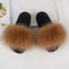 Fur slippers Fox Fur Female Summer Outer Wear Korean Version of the Fashion Flat Wild Red Sandals women shoes Fluffy sandals|Slippers|