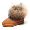 Raccoon Fur Snow Boots Women's Leather Winter Classic Leather Warm Non Slip Women's Shoes Winter Boots Women|Mid-Calf Boots|