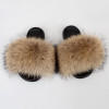 Furry Slippers Fox Fur Sandals Raccoon Fur Slippers Flat Non Slip Plush Slipper|Slippers|