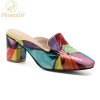 Phoentin mixed colors women's slippers with heels mules woman square heel shoes woman 2020 summer sandals natrue leather FT987|Slippers|