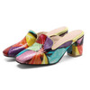 Phoentin mixed colors women's slippers with heels mules woman square heel shoes woman 2020 summer sandals natrue leather FT987|Slippers|