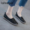 Johnature Autumn 2020 New Flats Women Shoes Genuine Leather Shallow Round Toe Casual Handmade Concise Leisure Ladies Shoes|Women's Flats|