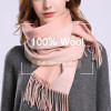 Winter Women 100% Wool Scarves Occident Warm Tassel Pink Scarf Luxury Brand 2020Shawls and Wraps Ladies Neckerchief Pashmina|Women's Scarves|