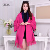 Navy Red Thick Warm Winter Poncho Luxury Shawl and Wraps for Ladies Faux Cashmere Solid Tassel Poncho and Capes With sleeves|Women's Scarves|