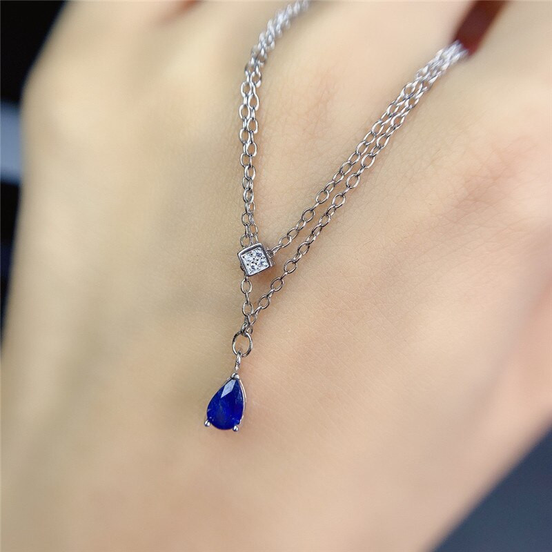 Natural Sapphire Necklace 4*6MM Genuine 