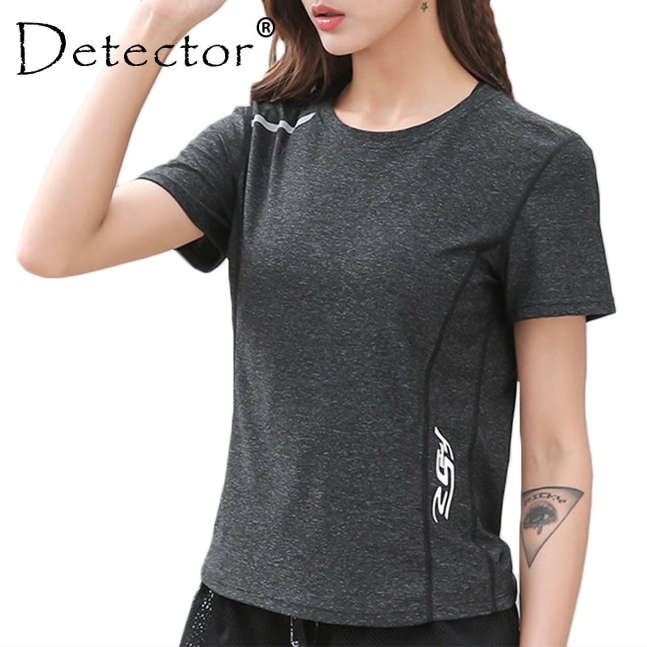 Black Breathable Yoga Shirts Loose Sports Fitness Short Sleeve T Shirt  Ladies Running Quick Dry Tees Tops Clothing P184