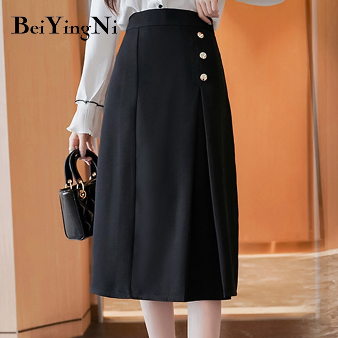 high waisted a line midi skirt style