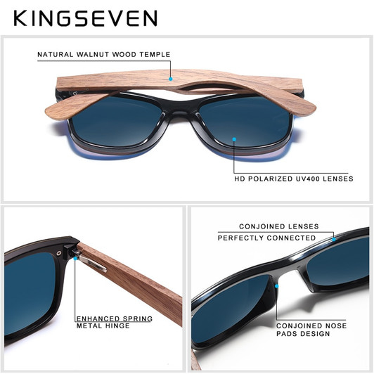 KINGSEVEN 2019 Handmade Walnut Wooden Eyewear Polarized Mirror Sunglasses Men Women Vintage Design Oculos de sol masculino UV400|Men's Sunglasses|