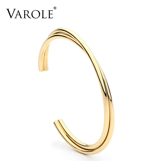 VAROLE Simple Twisted line Cuff Bracelet Stainless steel Bangle Gold Color Bracelets Bangles For Women Fashion Jewelry Pulseiras|Bangles|