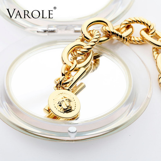 VAROLE Big Link Chain Bracelet with Lion Head Charm Gold Color Bracelets For Women Fashion Jewelry Gift|Chain & Link Bracelets|