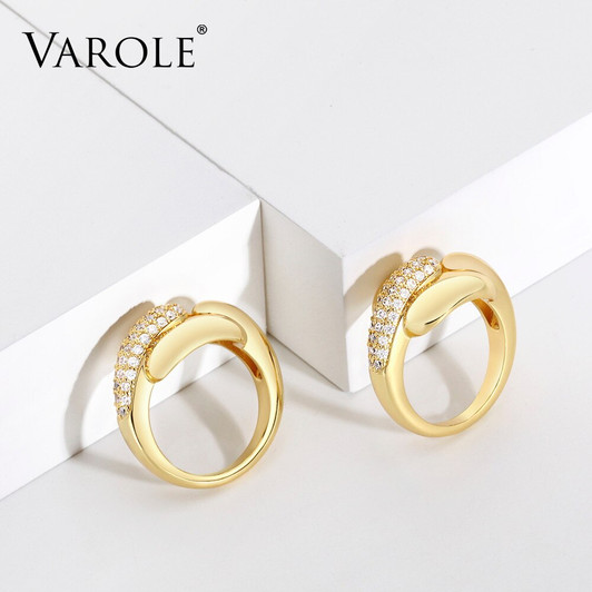 VAROLE Simple Design Ring Gold Color Female with Crystal Lady Finger Rings For Women Fashion Jewelry Dropshipping|Rings|