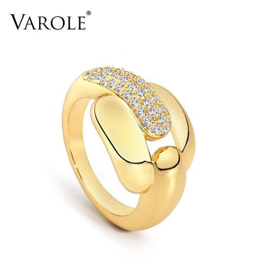 VAROLE Simple Design Ring Gold Color Female with Crystal Lady Finger Rings For Women Fashion Jewelry Dropshipping|Rings|