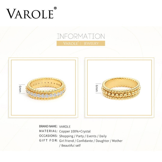 VAROLE Punk Beads Ring Cubic Zirconia Engagement Lady Finger Rings For Women Gold Color Minimalist Fashion Jewelry|Engagement Rings|