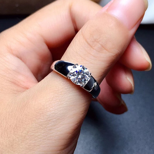 LeeChee Moissanite ring for men 1CT 6.5mm VVS round excellent cut with certificate fine jewelry 100% real 925 sterling silver|Rings|
