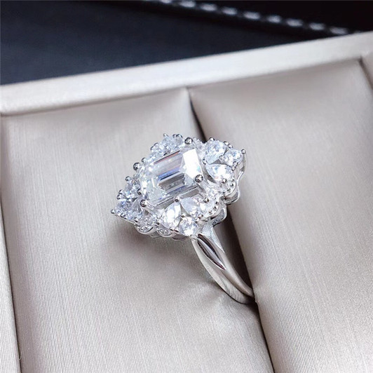 Moissanite Ring 1CT VVS 5*7MM Emerald Cut Lab Diamond Luxuriant Fine Jewelry for Women Anniversary Gift Real 925 Sterling Silver|Rings|