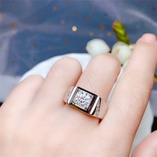 Men's Ring 1CT VVS 6.5MM Moissanite Ring Lab Diamond Test Passed for Men Birthday Anniversary Gift Real 925 Sterling Silver|Rings|
