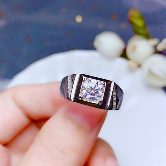 Men's Ring 1CT VVS 6.5MM Moissanite Ring Lab Diamond Test Passed for Men Birthday Anniversary Gift Real 925 Sterling Silver|Rings|