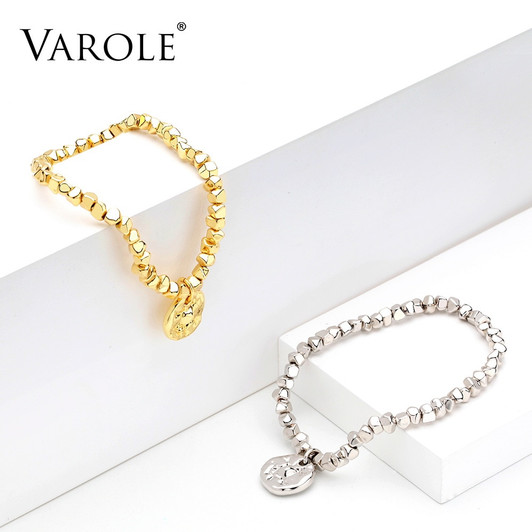 VAROLE Crushed Golden Block Bracelet Femme Gold Color Bracelets For Women Fashion Jewelry Friends Gifts|Chain & Link Bracelets|