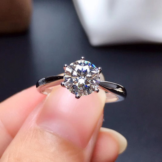 Moissanite ring 1CT 6.5mm VVS1 engagement fine jewelry Diamond Test Passed round excellent cut 100% 925 Sterling Silver for girl|Rings|