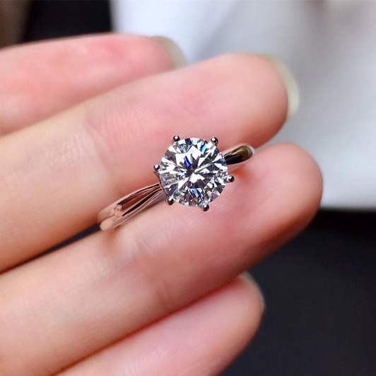 Moissanite ring 1CT 6.5mm VVS1 engagement fine jewelry Diamond Test Passed round excellent cut 100% 925 Sterling Silver for girl|Rings|
