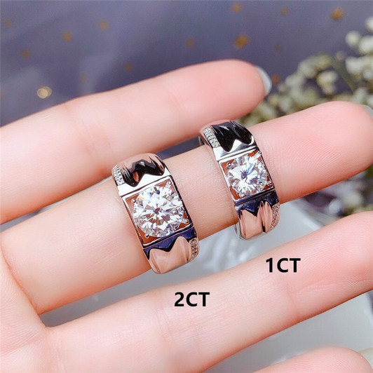 Men's Moissanite Ring 1CT 2CT VVS Lab Diamond with Certificate Wedding Party Anniversary Gift for Male Real 925 Sterling Silver|Rings|