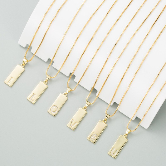 LUALA Gold Color A Z 26 Letter Cubic Zirconia Pendant Necklaces For Women Simple Square Stainless Steel Chain Necklace|Pendant Necklaces|