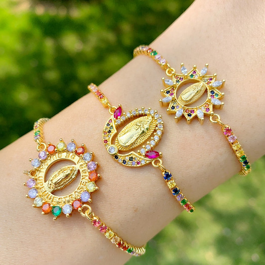 LUALA Multicolor Virgin Mary Bracelets For Women Adjustable Bracelets Pendant Gold Christian Jewelry virgen de guadalupe|Chain & Link Bracelets|