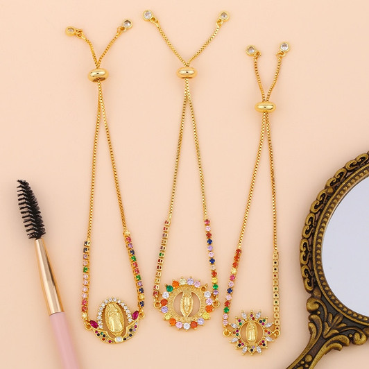 LUALA Multicolor Virgin Mary Bracelets For Women Adjustable Bracelets Pendant Gold Christian Jewelry virgen de guadalupe|Chain & Link Bracelets|