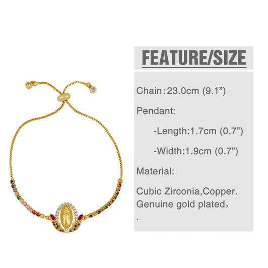 LUALA Multicolor Virgin Mary Bracelets For Women Adjustable Bracelets Pendant Gold Christian Jewelry virgen de guadalupe|Chain & Link Bracelets|