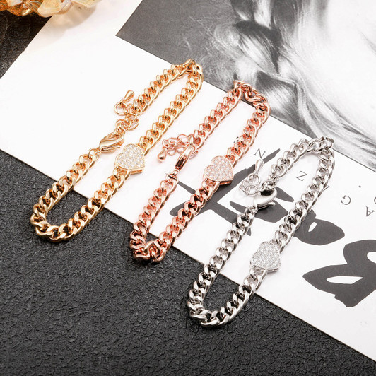 LUALA Luxury Bracelet For Women Mosaic Cubic Zircon Guarantee Gold Colour Heart Shape Charm Lovely Adjustable Chain Bracelets|Chain & Link Bracelets|
