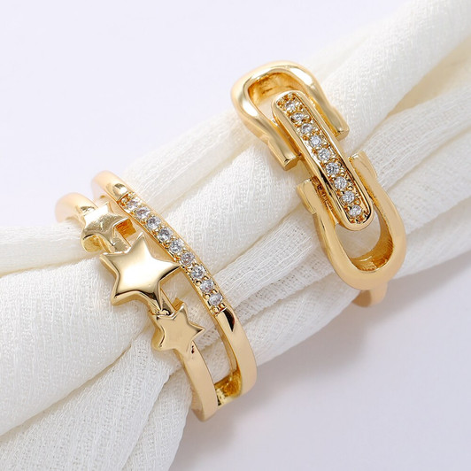 LUALA 2021 New Design Luxury Statement Stackable Ring For Women 16K Gold Color Open Ring Adjustable Size Party Jewelry|Rings|