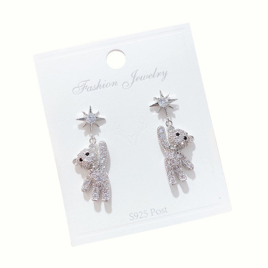 LUALA Korean Style Cute Little Bear Girl's Earring Temperament Zircon Earrings for Women Party Ladies Dress with Earrings|Stud Earrings|