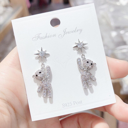 LUALA Korean Style Cute Little Bear Girl's Earring Temperament Zircon Earrings for Women Party Ladies Dress with Earrings|Stud Earrings|