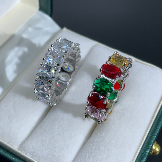 LUALA New Rainbow Rings Engagement Wedding Band Rings For Women Colorful Oval Zircon Ring Fashion Finger Accessories|Rings|