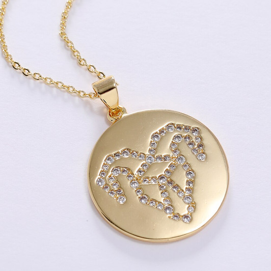 LUALA Clear Zircon C12 Zodiac Constellations Necklace Round Pendant for Women Gold Colour Chain Friendship Jewelry No Fade|Pendant Necklaces|
